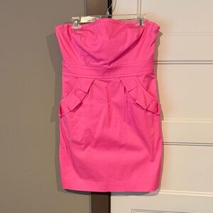 J. Crew Strapless Ruffle Pocket Sheath Dress in Bright Pink